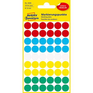 AVERY Zweckform Klebepunkte 3088 rot, weiß, grün, blau, gelb Ø 12,0 mm von AVERY Zweckform