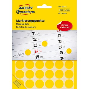 AVERY Zweckform Klebepunkte 3377 gelb Ø 18,0 mm, 1.056 St. AVERY Zweckform Klebepunkte 3377 gelb Ø 18,0 mm, 1.056 St. von AVERY Zweckform