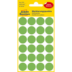 AVERY Zweckform Klebepunkte leuchtgrün Ø 18,0 mm, 96 St. AVERY Zweckform Klebepunkte leuchtgrün Ø 18,0 mm, 96 St. von AVERY Zweckform