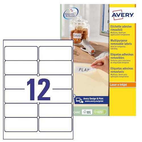 AVERY Zweckform L4743REV-25 Universal Etiketten (300 plus 60 Klebeetiketten extra, 99,1x42,3mm auf A4, wieder rückstandsfrei ablösbar/abziehbar, bedruckbar, selbstklebende Aufkleber) 30 Blatt, weiß von AVERY Zweckform