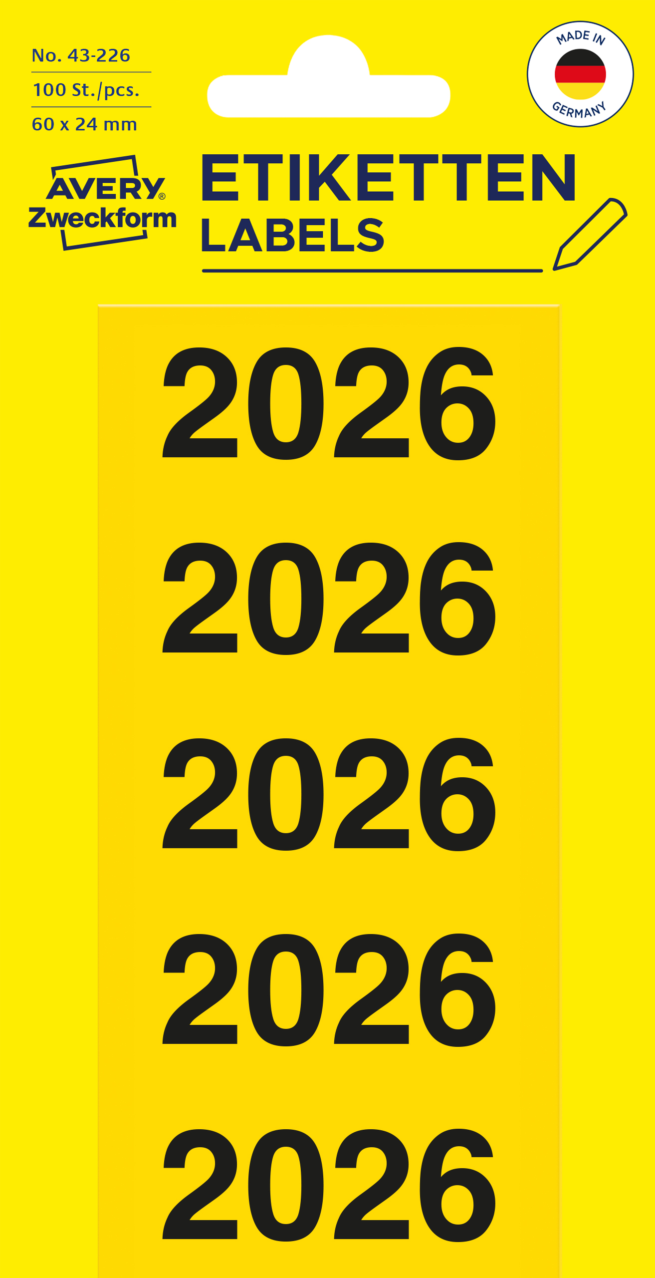 AVERY Zweckform Ordner-Inhaltsschild , 2026, , 60x26 mm, gelb von AVERY Zweckform