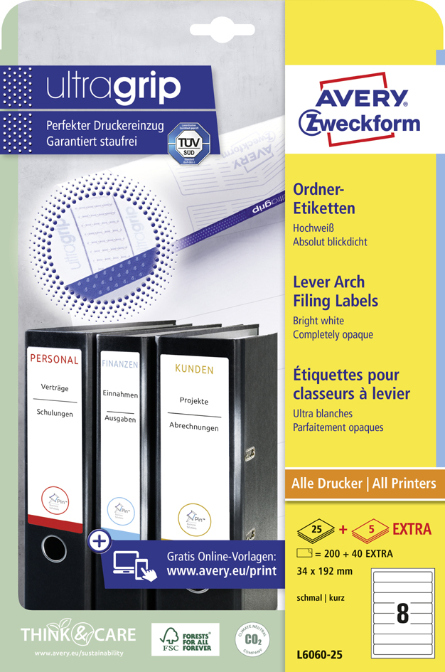AVERY Zweckform Ordnerrücken-Etiketten, 34 x 192 mm, weiß AVERY Zweckform Ordnerrücken-Etiketten, 34 x 192 mm, weiß von AVERY Zweckform