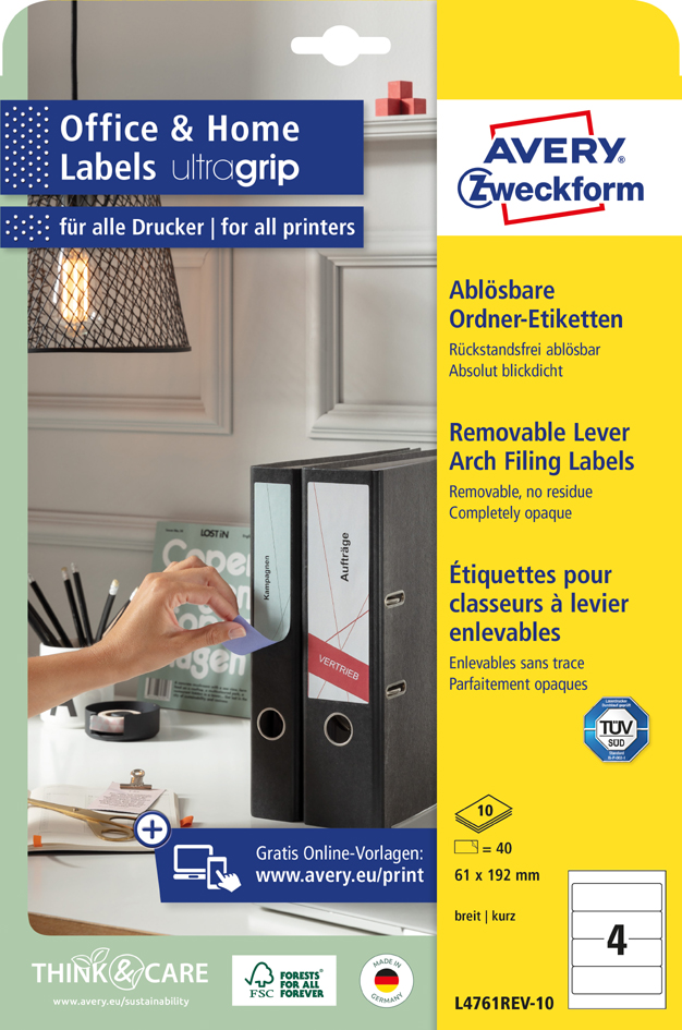 AVERY Zweckform Ordnerrücken-Etiketten, 61 x 192 mm, weiß AVERY Zweckform Ordnerrücken-Etiketten, 61 x 192 mm, weiß von AVERY Zweckform