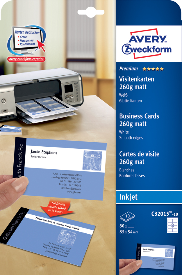 AVERY Zweckform Premium Visitenkarten, glänzend von AVERY Zweckform