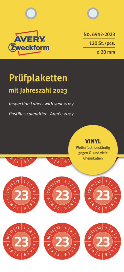 AVERY Zweckform Prüfplaketten, 2026, Vinyl, grün, 30 mm von AVERY Zweckform