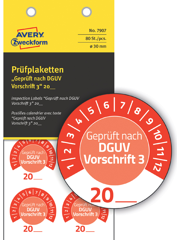 AVERY Zweckform Prüfplaketten , DGUV Vorschrift 3, , rot von AVERY Zweckform