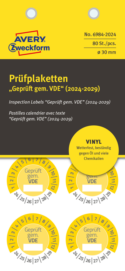 AVERY Zweckform Prüfplaketten , Geprüft gem. VDE, , 2024-2029 von AVERY Zweckform