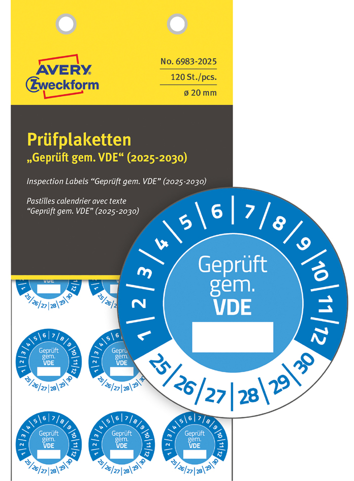 AVERY Zweckform Prüfplaketten , Geprüft gem. VDE, , 2025-2030 AVERY Zweckform Prüfplaketten , Geprüft gem. VDE, , 2025-2030 von AVERY Zweckform