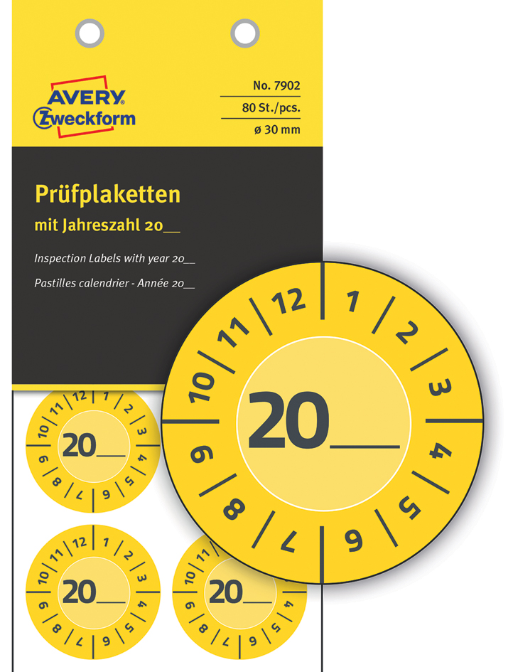 AVERY Zweckform Prüfplaketten zum Selbsteintragen 20XX, gelb von AVERY Zweckform