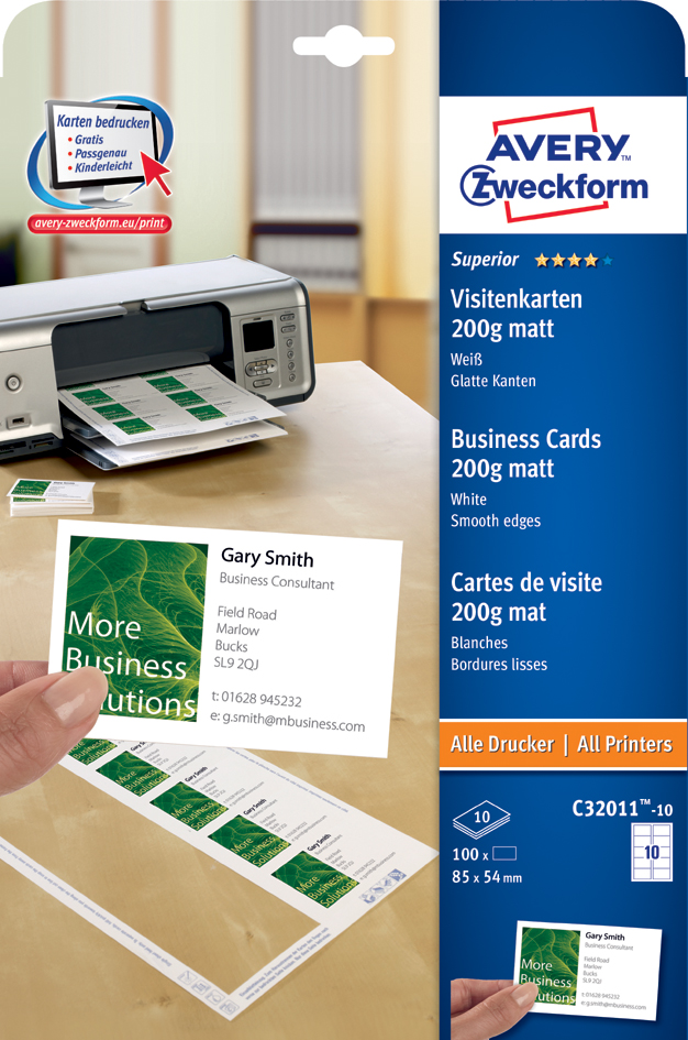 AVERY Zweckform Quick & Clean Visitenkarten, weiß, 200 g/qm AVERY Zweckform Quick & Clean Visitenkarten, weiß, 200 g/qm von AVERY Zweckform