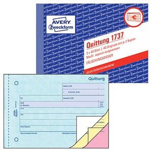 AVERY Zweckform Quittung, MwSt. separat ausgewiesen Formularbuch 1737 von AVERY Zweckform