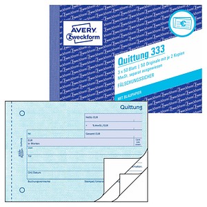 AVERY Zweckform Quittung, MwSt. separat ausgewiesen Formularbuch 333 von AVERY Zweckform