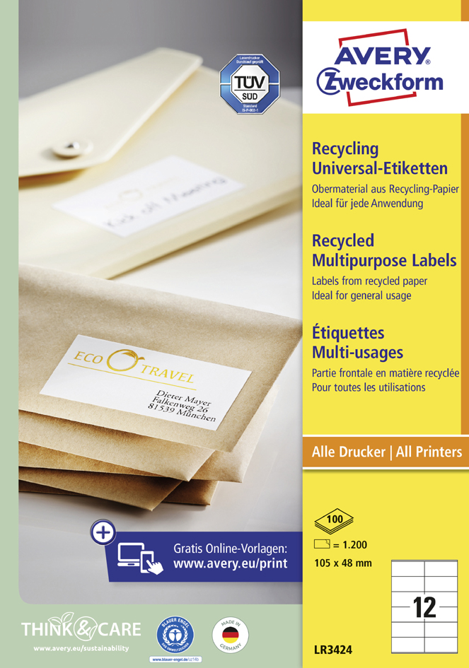 AVERY Zweckform Recycling Universal-Etiketten, 105 x 48 mm AVERY Zweckform Recycling Universal-Etiketten, 105 x 48 mm von AVERY Zweckform