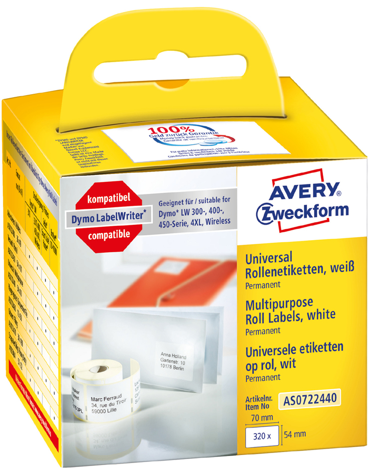 AVERY Zweckform Rollenetiketten, 70 x 54 mm, weiß AVERY Zweckform Rollenetiketten, 70 x 54 mm, weiß von AVERY Zweckform