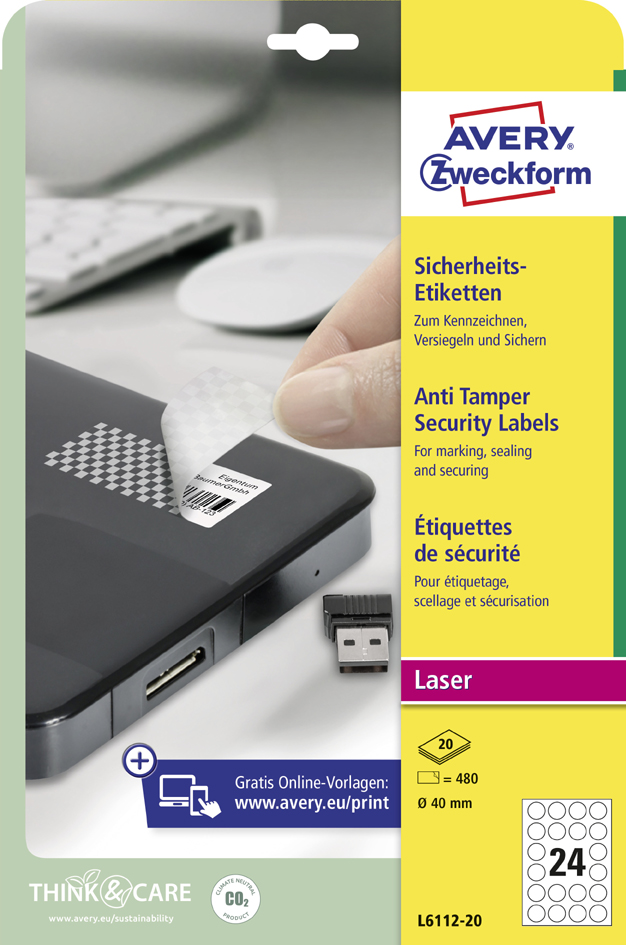 AVERY Zweckform Sicherheitsetiketten, 63,5 x 29,6 mm AVERY Zweckform Sicherheitsetiketten, 63,5 x 29,6 mm von AVERY Zweckform