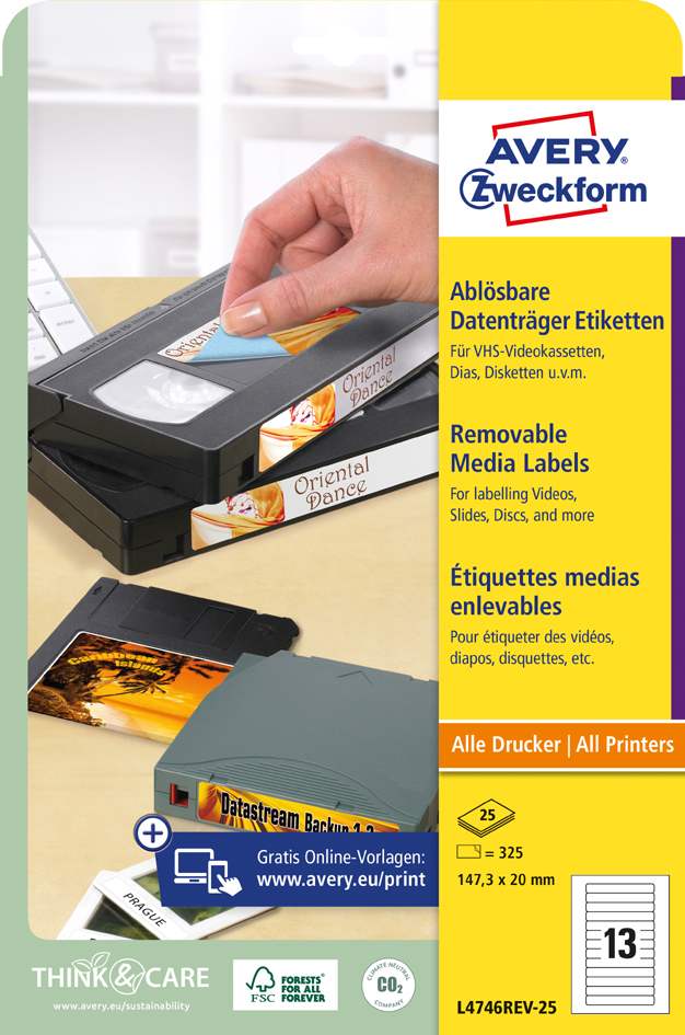 AVERY Zweckform Stick+Lift Etiketten, 147,3 x 20 mm, weiß AVERY Zweckform Stick+Lift Etiketten, 147,3 x 20 mm, weiß von AVERY Zweckform