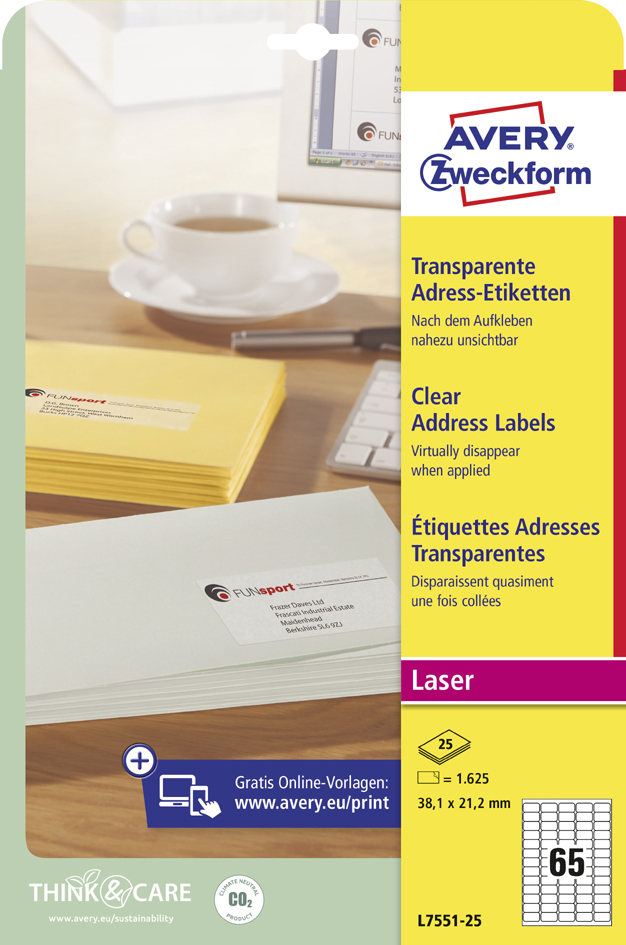 AVERY Zweckform Transparente Adress-Etiketten, 38,1 x 21,2mm AVERY Zweckform Transparente Adress-Etiketten, 38,1 x 21,2mm von AVERY Zweckform