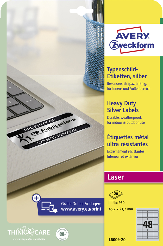 AVERY Zweckform Typenschild-Etiketten, 210 x 297 mm, silber AVERY Zweckform Typenschild-Etiketten, 210 x 297 mm, silber von AVERY Zweckform