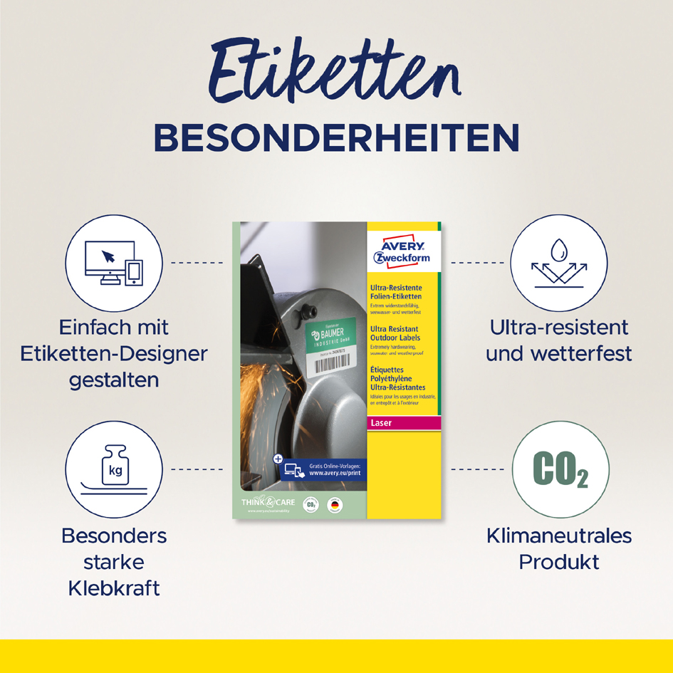 AVERY Zweckform Ultra-Resist. Folien-Etiketten, 210 x 297 mm AVERY Zweckform Ultra-Resist. Folien-Etiketten, 210 x 297 mm von AVERY Zweckform