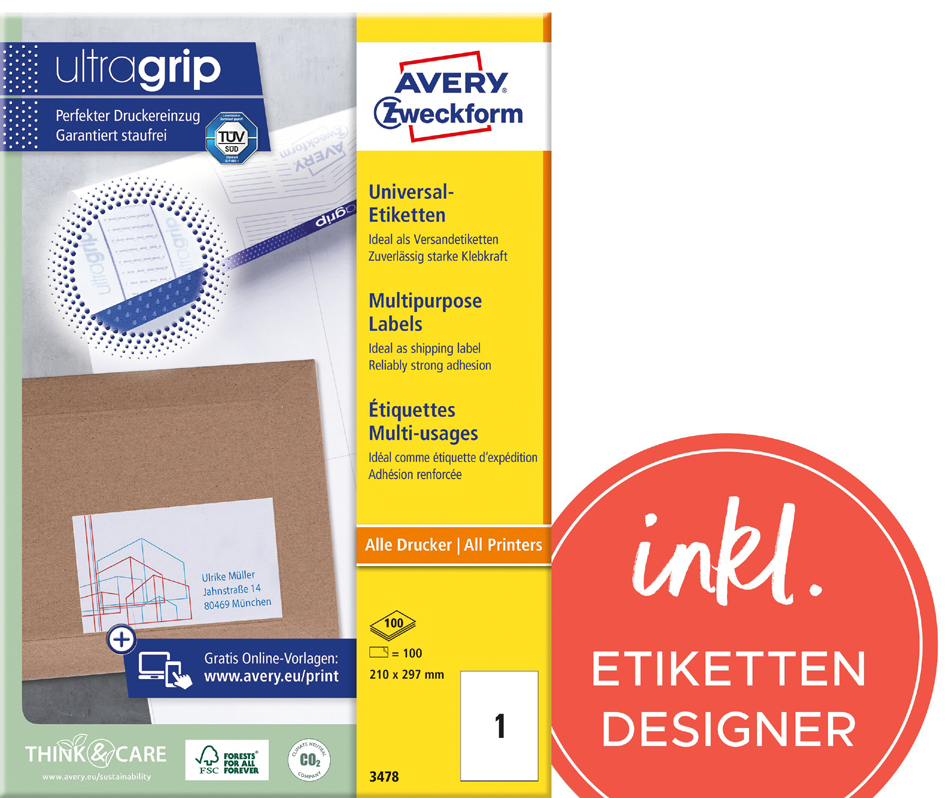 AVERY Zweckform Universal-Etiketten, 105 x 33,8 mm, weiß von AVERY Zweckform