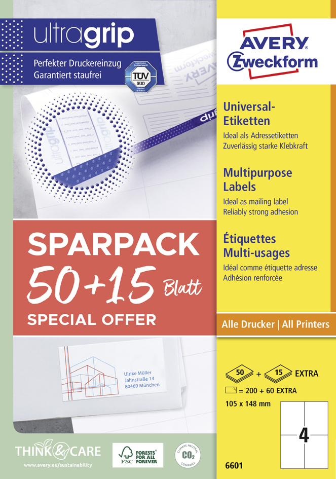 AVERY Zweckform Universal-Etiketten, 210 x 148 mm, 50+15 Bl. AVERY Zweckform Universal-Etiketten, 210 x 148 mm, 50+15 Bl. von AVERY Zweckform