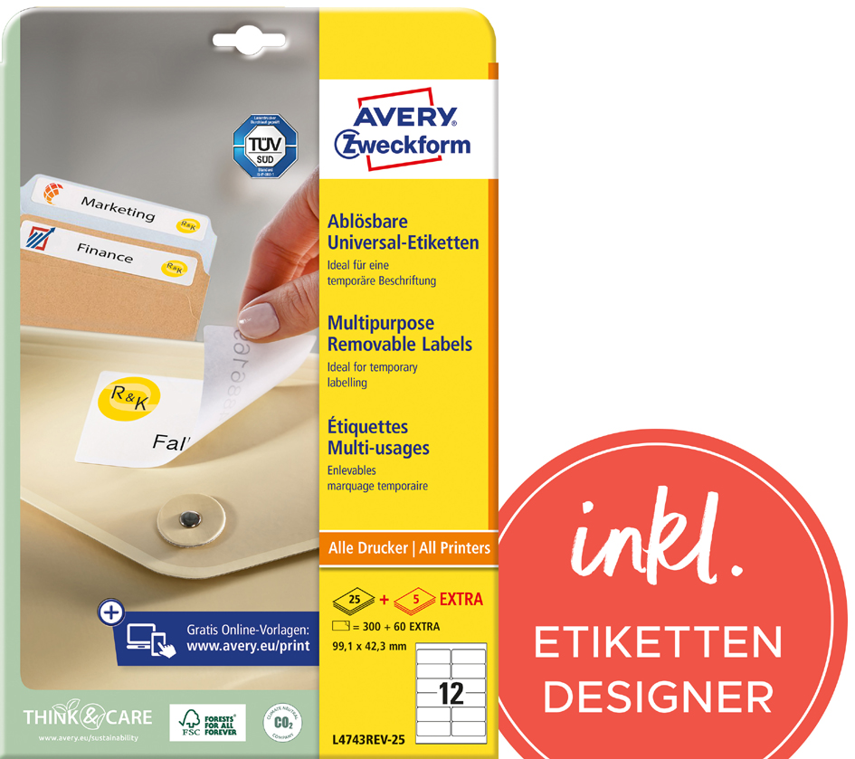 AVERY Zweckform Universal-Etiketten, 99,1 x 42,3 mm, weiß AVERY Zweckform Universal-Etiketten, 99,1 x 42,3 mm, weiß von AVERY Zweckform