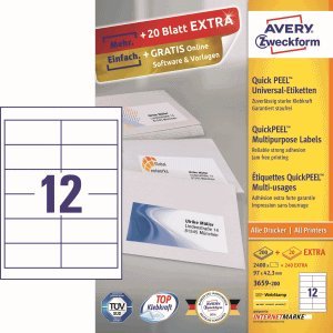 AVERY Zweckform Universal-Etiketten 97x42,3mm weiß VE=2640 Stück von AVERY Zweckform