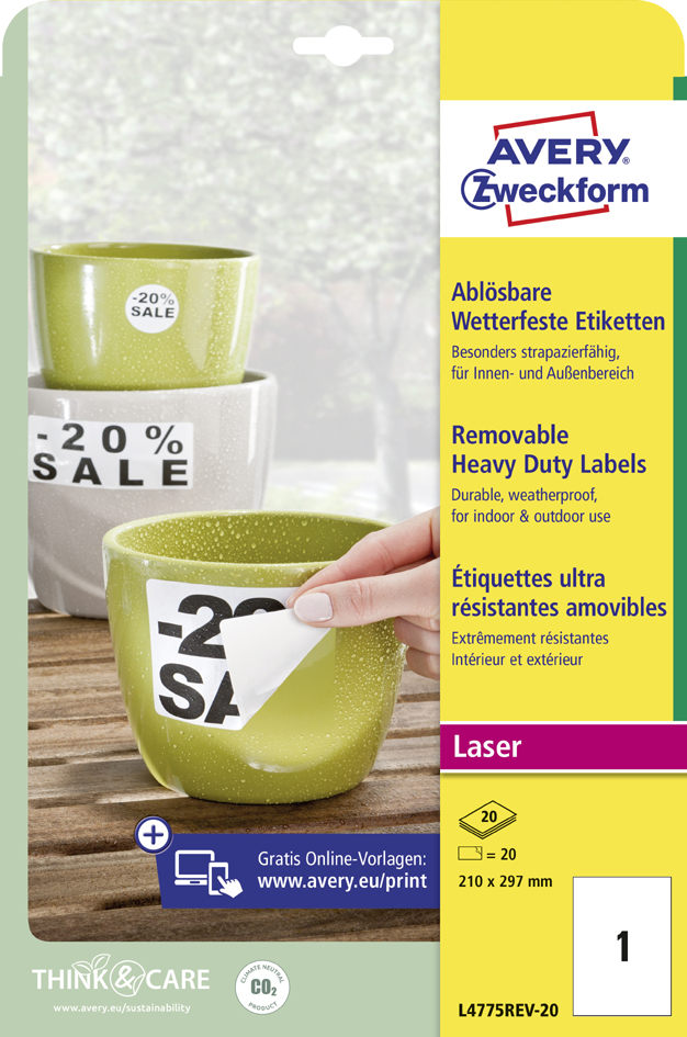 AVERY Zweckform Wetterfeste Etiketten, 210x148 mm, ablösbar AVERY Zweckform Wetterfeste Etiketten, 210x148 mm, ablösbar von AVERY Zweckform