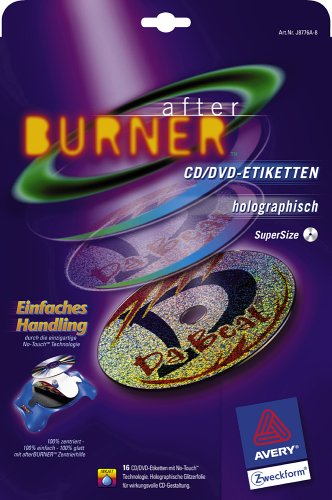 Avery Zweckform, J8776A-8, 8 Blatt, Spezial CD/DVD-Etiketten in Übergröße mit No-Touch-Technologie von AVERY Zweckform