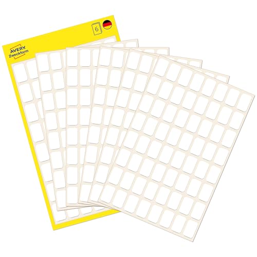 AVERY Zweckform 3041 Haushaltsetiketten selbstklebend (13x8 mm, 384 Aufkleber auf 6 Bogen, Vielzweck-Etiketten für Haushalt, Schule, und Büro zum Beschriften und Kennzeichnen) blanko, weiß von AVERY Zweckform