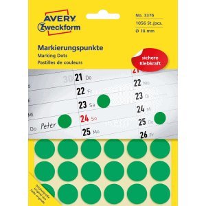 Avery Zweckform 3376 selbstklebendes Etikett Grün Kreis Dauerhaft 1056 Stück(e) von AVERY Zweckform