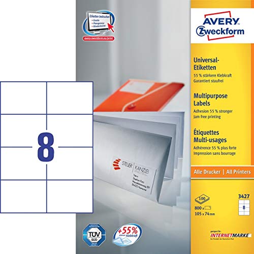Avery-Zweckform 3427 Etiketten 105 x 74mm Papier Weiß 800 St. Permanent Universal-Etiketten Tinte, Avery-Zweckform 3427 Etiketten 105 x 74mm Papier Weiß 800 St. Permanent Universal-Etiketten Tinte, von AVERY Zweckform