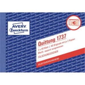 Avery Zweckform 5er Packung 1737 Quittung MwSt. separat ausgewiesen, DIN A6 quer, fälschungssicher, 3 x 40 Blatt, weiß, gelb, rosa (5, selbstdurchschreibend) von AVERY Zweckform