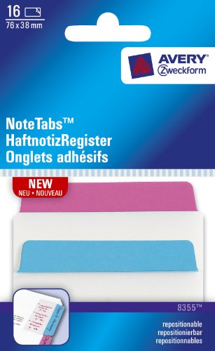 Avery Zweckform 8355 HaftnotizRegister zum Einmerken und Handbeschriften, Pink-Blau, 76,2 x 38 mm von AVERY Zweckform