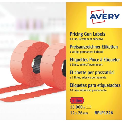 Avery Zweckform RPLP1626 Preisauszeichner-Etiketten, 2-zeilig, 16 x 26 mm, 10 Rollen/12.000 Etiketten, rot von AVERY Zweckform
