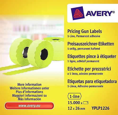 Avery Zweckform YPLP1226 Preisauszeichner-Etiketten, 1-zeilig, 12 x 26 mm, 10 Rollen/15.000 Etiketten, gelb von AVERY Zweckform