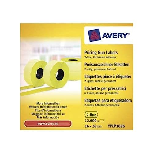 Avery Zweckform YPLP1626 Preisauszeichner-Etiketten, 2-zeilig, 16 x 26 mm, 10 Rollen/12.000 Etiketten, gelb von AVERY Zweckform