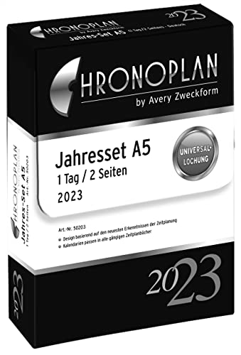 Chronoplan 50203 Kalendereinlage 2023, Jahres-Set A5 mit Tagesplänen (148x210 mm), Ersatzkalendarium, ideal für professionelle Tagesplanung, Multilochung (1 Tag auf 2 Seiten), weiß von Avery Dennsion Zweckform