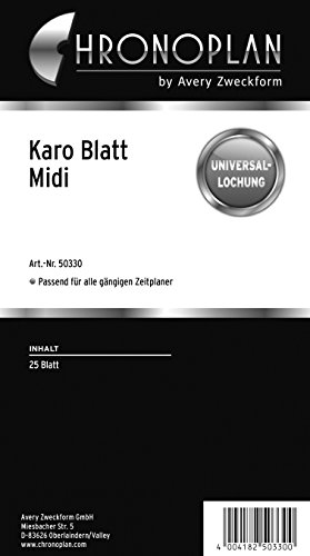 Chronoplan 50330 karierte Kalendereinlagen zum Nachfüllen für Terminplaner Midi (96x172 mm, 25 karierte Blätter mit Universallochung, 80g/m², ideal für Notizen und Skizzen, für viele Organizer) von Avery Zweckform