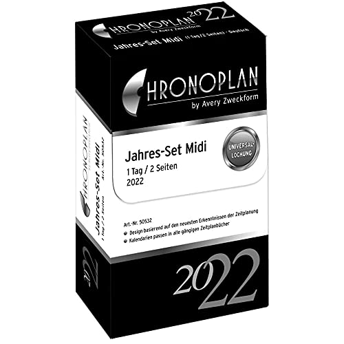 Chronoplan 50532 Kalendereinlage 2022, Jahres-Set Midi mit Tagesplänen (96x172mm), Ersatzkalendarium, ideal für professionelle Tagesplanung inkl. Notizen, Universallochung (1 Tag auf 2 Seiten), weiß von AVERY Zweckform