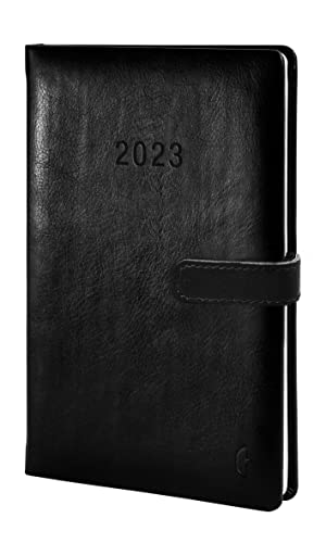 Chronoplan 50803 Buchkalender Kalendarium 2023, im A5 Format (140x215 mm) mit Hardcover aus hochwertigem Lederimitat, Wochenplaner (1 Woche auf 2 Seiten, mit Magnetverschluss und Stiftehalter),schwarz von AVERY Zweckform