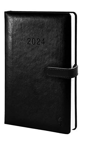 Chronoplan 50804 Buchkalender Kalendarium 2024 (Terminplaner A5 (140x215mm) Hardcover aus hochwertigem Lederimitat, Wochenplaner, 1 Woche auf 2 Seiten, mit Magnetverschluss, Stiftehalter) schwarz von AVERY Zweckform