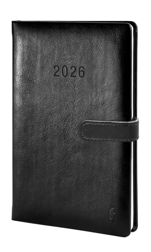 Chronoplan 50806 Buchkalender Kalendarium 2026 (Terminplaner A5 (140x215mm) Hardcover aus hochwertigem Lederimitat, Wochenplaner, 1 Woche auf 2 Seiten, mit Magnetverschluss, Stiftehalter) schwarz von AVERY Zweckform