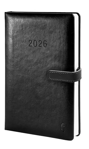 Chronoplan 50816 Buchkalender Kalendarium 2026 (Terminplaner A5 (140x215mm), Hardcover aus hochwertigem Lederimitat, Tagesplaner, 1 Tag auf 1 Seite, mit Magnetverschluss, Stiftehalter) schwarz von AVERY Zweckform