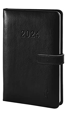 Chronoplan 50824 Buchkalender Kalendarium 2024 (Terminplaner A6 (95x145mm) Hardcover aus hochwertigem Lederimitat, Wochenplaner, 1 Woche auf 2 Seiten, inkl. Magnetverschluss, Stiftehalter) schwarz von AVERY Zweckform