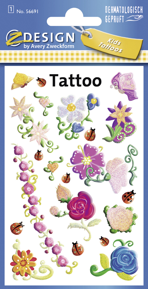 ZDesign KIDS Kinder-Tattoos , Blumen, , bunt von AVERY Zweckform