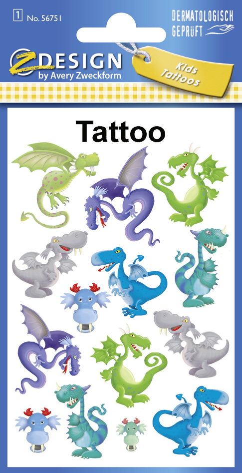 ZDesign KIDS Kinder-Tattoos , Drachen, , bunt von AVERY Zweckform