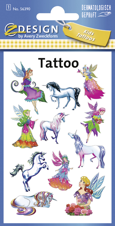 ZDesign KIDS Kinder-Tattoos , Elfen, Einhörner, , bunt von AVERY Zweckform
