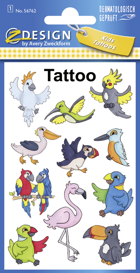 ZDesign KIDS Kinder-Tattoos , Exotische Vögel, , bunt von AVERY Zweckform