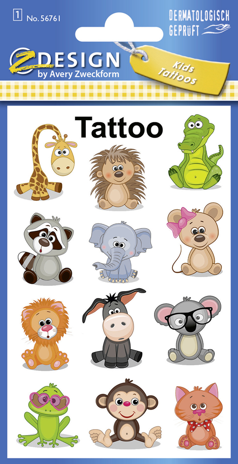 ZDesign KIDS Kinder-Tattoos , Koala, Frosch, Giraffe, , bunt von AVERY Zweckform